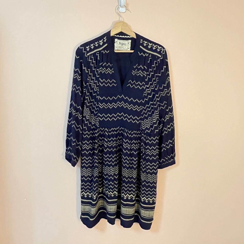 Moulinette Soeurs by Anthropologie Midi Floral Blue Silk Dress